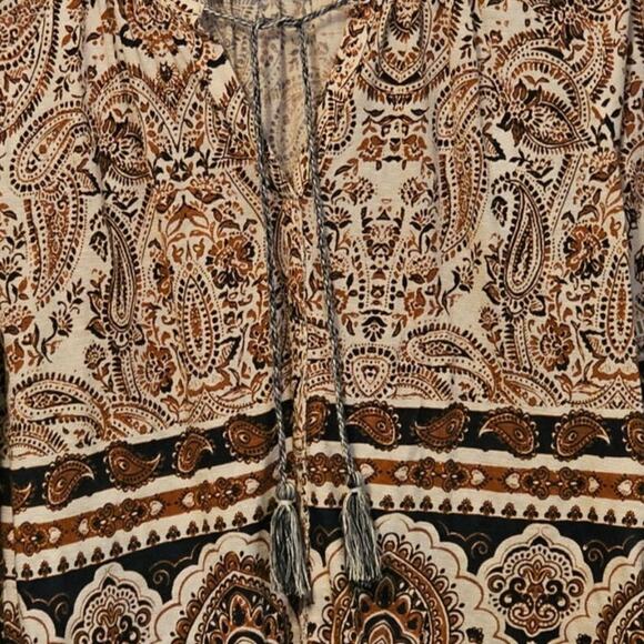 Lucky Brand Knit Top – Size Small – Cream/Brown/Navy Boho Print - Picture 2 of 5